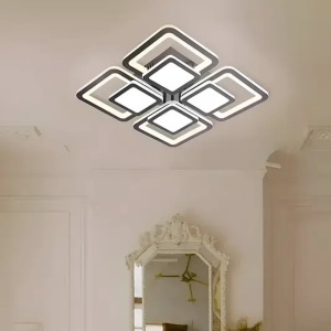Lustra LED cu telecomanda SUSAN 14W, 4 Patrate, lumina Rece/Calda/Neutra, Dimabila, Negru - Img 1