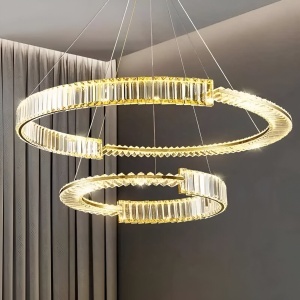 Lustra LED suspendata cu telecomanda si cristal PRISM REGAL 200W, 2 Cercuri, lumina Rece/Calda/Neutra, Dimabila, Auriu, Inaltime Reglabila - Img 3