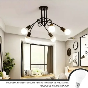 Lustra Modernist Penta 5, 5x E27, Negru, Design Modern - Img 1