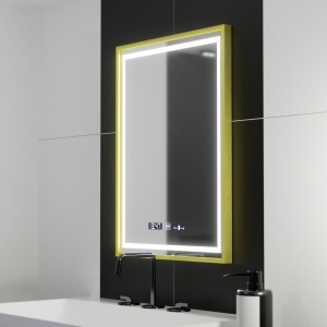 Oglinda LED Rectangulara, 50x70cm, Verite Royale Gold Motion Glow Marcello, Sistem Dezaburire, Ceas & Termometru, Dimabila - Img 1