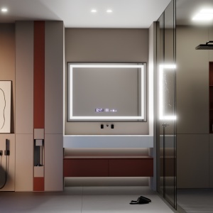 Oglinda LED Rectangulara, 80x60cm, Verite Majeste Noir Motion Glow Marcello, Sistem Dezaburire, Ceas & Termometru, Dimabila - Img 1