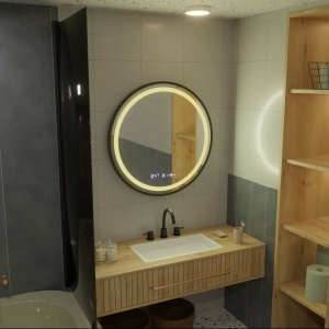Oglinda LED Rotunda, 80cm, Celeste Majeste Noir MotionGlow Marcello, Sistem Dezaburire, Ceas & Termometru, Dimabila - Img 3