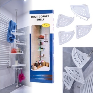 Organizator baie, raft de baie de tip "coltar" cu brat telescopic, cu 4 etajere si suport pentru prosop - Img 9