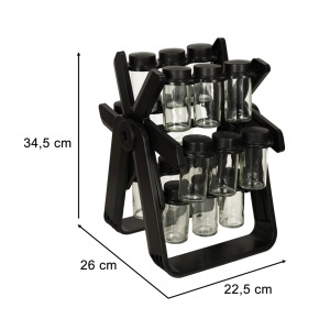 Organizator de condimente cu 18 containere cu suport rotativ pentru bucatarie, culoare neagra - Img 8