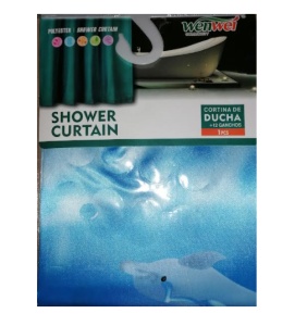 Perdea de dus albastra cu delfini Dophin din plastic ecologic, 180x180cm cu 12 inele de prindere - Img 3