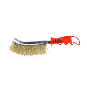 Perie de sarma cu peri sertizati, placati cu alama si maner din platic, lungime totala 25,5 cm - Img 1