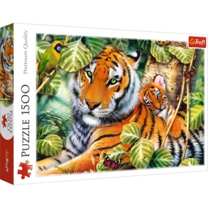 PUZZLE TREFL 1500 TIGRI BENGALEZI IN PADUREA TROPICALA - Img 1
