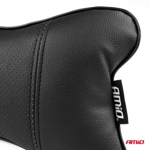 Set 2 perne pentru tetiere auto, marca AMIO, pentru sustinere gat din piele ecologica, culoare NEGRU - Img 4