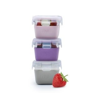 SET 3 RECIPIENTE STICLA 3 160ML CU HUSA ANTIDERAPANTA SILICON MELII ROZ MOV GRI - Img 2