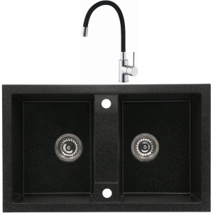 Set chiuveta bucatarie CasaBlanca Duo granit cu 2 cuve cu baterie BFX4A-N, negru - Img 1