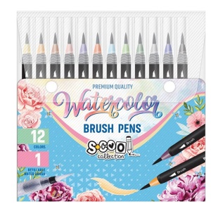 Set markere cu varf tip pensula pe baza de apa + pensula cu rezervor, 12+1 - S-COOL - Img 2