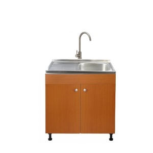 Set Masca Chiuveta Cires 80 cm X 50 cm X 80 cm, chiuveta inox cuva dreapta, baterie inox rotunda si sifon scurgere - Img 1