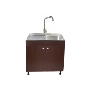 Set Masca Chiuveta Wenghe 80 cm X 50 cm X 80 cm, Chiuveta inox cuva dreapta, Baterie inox patrat si sifon scurgere - Img 1