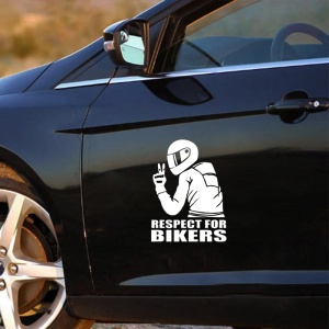 Sticker autoadeziv pentru vehicule Off Road, model "Respect For Bikers", dimensiune 17 x 12 cm, culoare Alba - Img 1