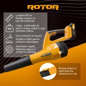 Suflantă aer pe acumulator ROTOR RS-2000 cu 1 acumulator 21V / 2Ah si incarcator ROTOR - Img 3