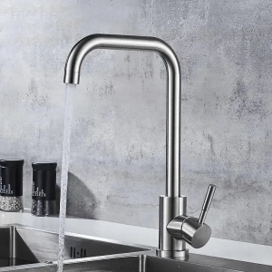 Baterie Bucatarie Monocomanda Pipa Pivotanta Cartus Ceramic Inox Satinat Racorduri Kit Fixare Incluse CF002 - Img 1