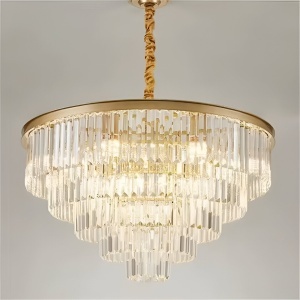 Candelabru Cristal CHAMBORD Eleganza 8xE14, Diametru 48cm, Auriu Mat, Inaltime Reglabila - Img 3