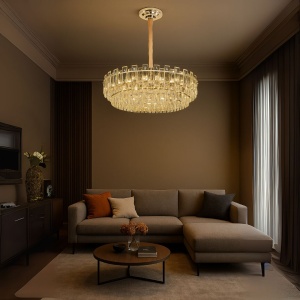 Candelabru Cristal FONTAINEBLEAU Supremo, 15x E14, Diametru 75cm, Auriu, Inaltime Reglabila - Img 3