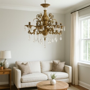 Candelabru Cristal SANSSOUCI Magno, 6xE14, Diametru 60cm, Alama Antichizata - Img 1