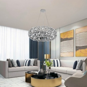Candelabru Cristal SEGOVIA Magno 5x E14, Diametru 60cm, Argintiu Lucios, Inaltime Reglabila - Img 3