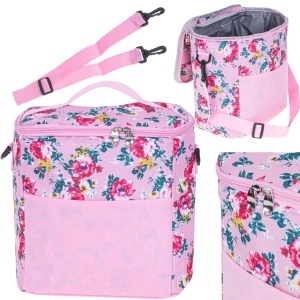 Geanta termoizolanta pentru picnic sau plaja, capacitate 11l, culoare Roz cu flori - Img 2