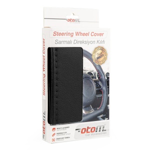 Husa volan OTOM din Piele Ecologica "Ne-Perforata" pentru autoturisme, diametru volan 37 - 39 cm, cu ac si ata Neagra - Img 1
