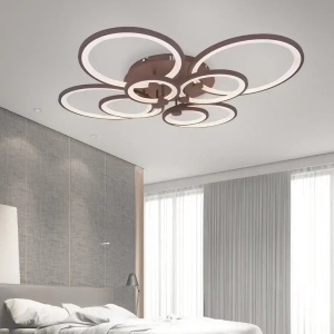 Lustra LED cu telecomanda ALANI 200W, 8 Cercuri, lumina Rece/Calda/Neutra, Dimabila, Maro - Img 1