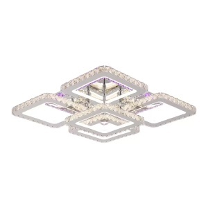 Lustra LED cu telecomanda cu cristal QUADRIA SUPREMO RGB, 148W, 5 Patrate, lumina Rece/Calda/Neutra, Dimabila, Crom Lucios - Img 2