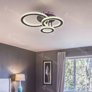Lustra LED cu telecomanda si cristal LEOCADIA RGB 134W, 3 Cercuri, lumina Rece/Calda/Neutra, Dimabila, Negru - Img 1