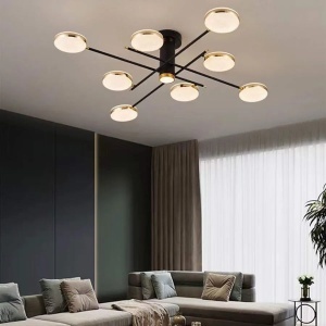 Lustra LED cu telecomanda si cristal MISEL 154W, 9 Elemente, lumina Rece/Calda/Neutra, Dimabila, Negru Auriu - Img 2