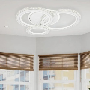 Lustra LED cu telecomanda si cristal NOVA ROTONDA RGB 154W, 3 Cercuri, lumina Rece/Calda/Neutra, Dimabila, Alb - Img 1