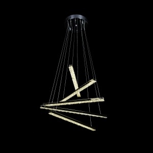 Lustra LED suspendata cu telecomanda si cristal LIBORIA 64W, lumina Rece/Calda/Neutra, Dimabila, Crom Lucios - Img 1