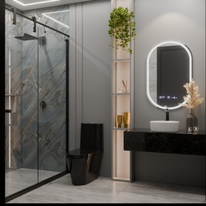 Oglinda LED Ovala, 50x80cm, Eminence MotionGlow Marcello, Sistem Dezaburire, Ceas & Termometru, Dimabila - Img 3