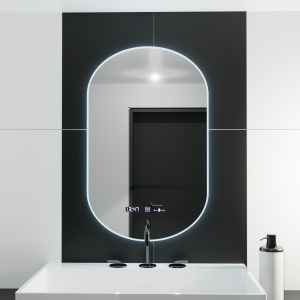 Oglinda LED Ovala, 50x80cm, Lucia Senzor Marcello, Sistem Dezaburire, Ceas & Termometru, Dimabila - Img 1