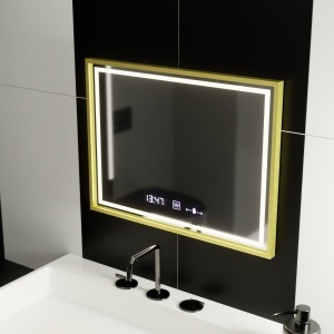 Oglinda LED Rectangulara, 80x60cm, Verite Royale Gold MotionGlow Marcello, Sistem Dezaburire, Ceas & Termometru, Dimabila - Img 1