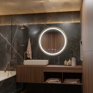 Oglinda LED Rotunda, 60cm, Celeste Royale Gold MotionGlow Marcello, Sistem Dezaburire, Ceas & Termometru, Dimabila - Img 1