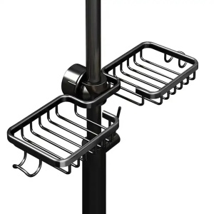 Raft organizator dublu, universal pentru bucatarie sau baie, montaj pe robinet, material otel, culoare Neagra - Img 7
