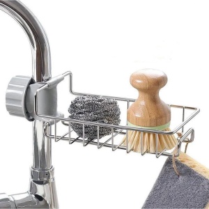 Raft organizator universal pentru bucatarie sau baie, montaj pe robinet, material otel, culoare Argintiu - Img 1