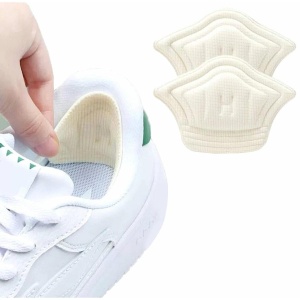 Set 10 buc. (5 seturi) de pernite protectie calcaie pentru incaltaminte, autoadezive, din spuma moale si material textil, culoare CREM - Img 1