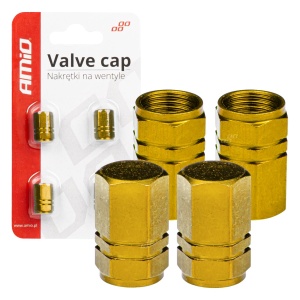 Set 4 capacele auto pentru ventil, din aluminiu, model Hexagon, culoare Galben - Img 1