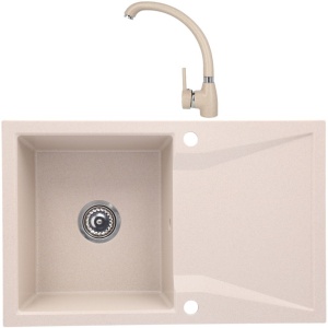 Set chiuveta bucatarie CasaBlanca Nera granit cu 1 cuva + baterie SAND4A, bej - Img 1