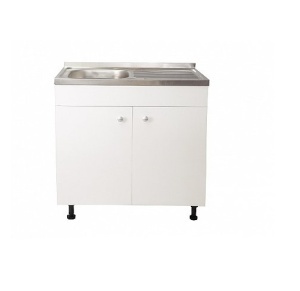 Set Masca Chiuveta Alba 80 cm X 50 cm X 80 cm, chiuveta inox cuva stanga, baterie inox rotunda si sifon scurgere - Img 4