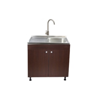 Set Masca Chiuveta Wenghe 80 cm X 50 cm X 80 cm, chiuveta inox cuva dreapta, baterie rotunda inox si sifon scurgere - Img 1