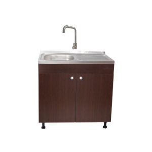 Set Masca Chiuveta Wenghe 80 cm X 50 cm X 80 cm, Chiuveta inox cuva stanga, Baterie inox patrat si sifon scurgere - Img 1