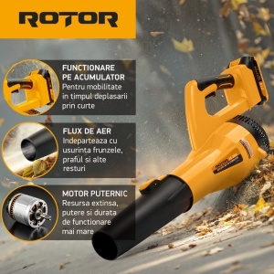 Suflantă aer pe acumulator ROTOR RS-2000 cu 1 acumulator 21V / 2Ah si incarcator ROTOR - Img 4