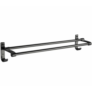 Suport din aluminiu pentru 2 prosoape + 2 cuiere, lungime 60 cm, culoare Neagra - Img 2