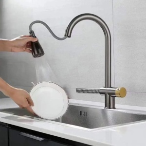 Baterie Bucatarie cu Dus Extractibil Inox Gri Cu Functie Cascada YB1500N - Img 1