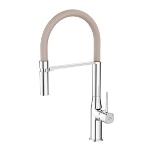 Baterie chiuveta bucatarie cu pipa flexibila Laveo POLLA, beige-crom - Img 1