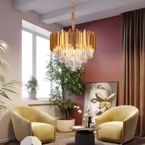 Candelabru BLOIS Nobile, Diametru 40cm, 5x E14 Auriu, Inaltime Reglabila - Img 1