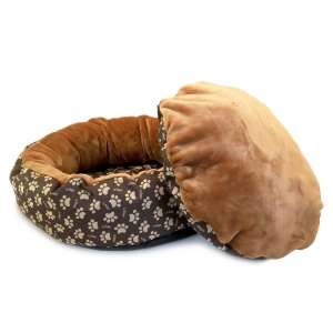 Culcus moale cu perna, pentru caine/pisica, culoare crem-maron, impermeabil, baza antiderapanta, 50 cm - Img 2